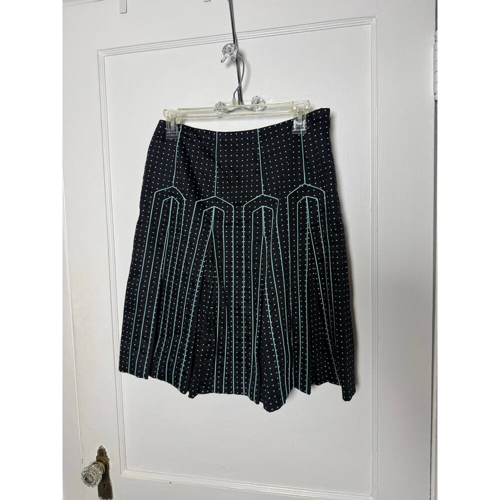 Carlisle Skirt Size 4 Black Teal Polka Dot Pleated Cotton Midi Geometric - Picture 2 of 8